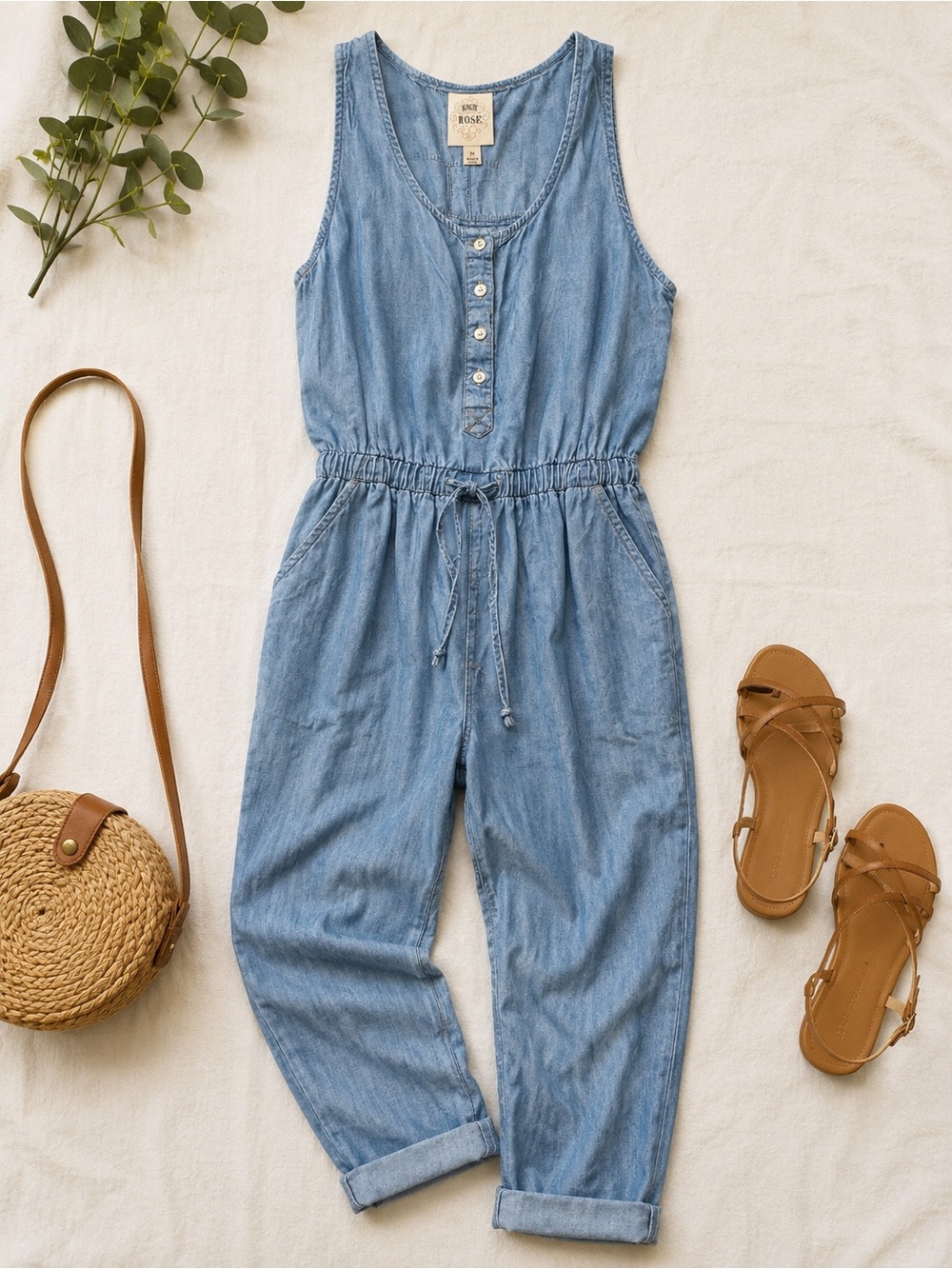 Knox Rose Chambray Sleeveless Jumpsuit Women’s Medium